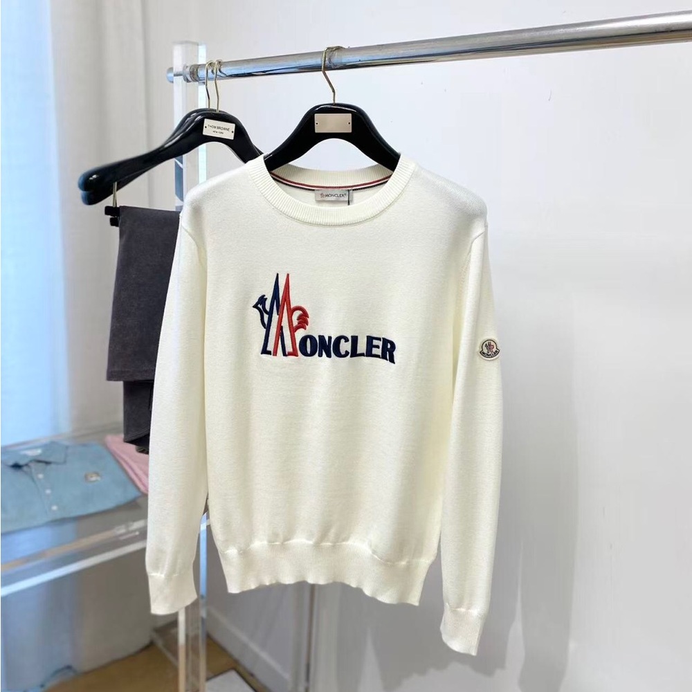 Moncler White Crewneck Sweater with Logo